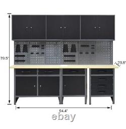 Ensemble de système de rangement d'armoires de garage en acier, noir et gris