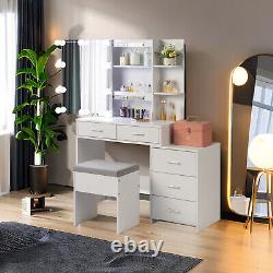 Ensemble de table de toilette avec miroir de porte coulissante, ensemble de meuble de maquillage noir avec tiroirs et lumières