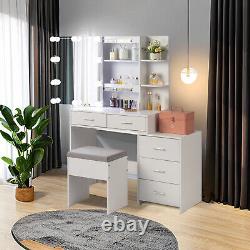 Ensemble de table de toilette avec miroir de porte coulissante, ensemble de meuble de maquillage noir avec tiroirs et lumières