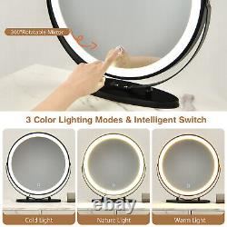 Ensemble de tabouret de coiffeuse avec miroir LED à intensité variable et grand cabinet de rangement à tiroir blanc