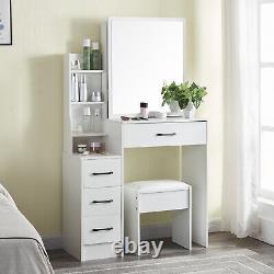 Ensemble de vanité avec miroir coulissant à LED, meuble de rangement, table de maquillage, tiroir, commode, bureau, chambre à coucher.