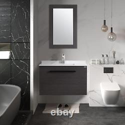 Ensemble de vanité murale pour salle de bains de 32 pouces avec armoire noire et comptoir en pierre artificielle