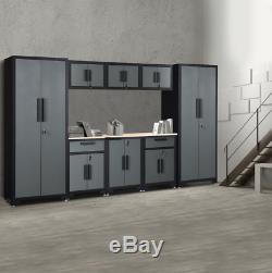 Garage Atelier Rangement Cabinet Set Rack System En Acier Étagères En Bois 9 Pièces Worktop