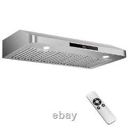 Hotte de cuisine sous armoire 36 avec lumières LED réglables, programmation du temps et 4 vitesses de ventilation.