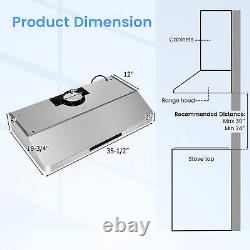 Hotte de cuisine sous armoire 36 avec lumières LED réglables, programmation du temps et 4 vitesses de ventilation.