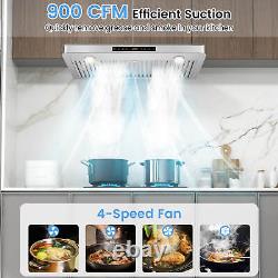 Hotte de cuisine sous armoire 36 avec lumières LED réglables, programmation du temps et 4 vitesses de ventilation.