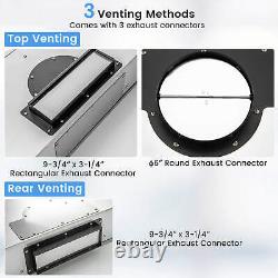 Hotte de cuisine sous placard de 30 pouces avec lumières LED réglables, programmation de l'heure et 4 vitesses de ventilation.