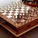 Jeu D'échecs Artisanal Avec Tiroirs De Luxe Avec Pièces D'échecs En Métal Classique En Bronze