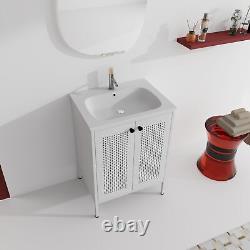 Meuble de salle de bain moderne en acier de 24 pouces avec lavabo encastré et ensemble de lavabo sur pied