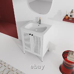 Meuble de salle de bain moderne en acier de 24 pouces avec lavabo encastré et ensemble de lavabo sur pied