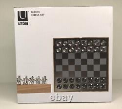 Nouveau coffret d'échecs Umbra scellé en usine, compagnon d'armoire en acier inoxydable moderniste