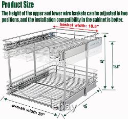 Organisateur d'armoire coulissant à 2 niveaux (20 L x 18 P), coulissant à double panier en fil