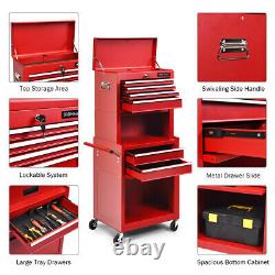 Red 6-drawer Rolling Tool Coffret Boîte À Outils Combo Set Kit De Verrouillage Avec Riser