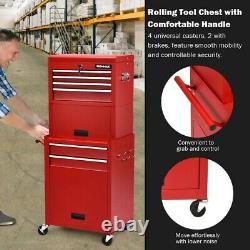 Red 6-drawer Rolling Tool Coffret Boîte À Outils Combo Set Kit De Verrouillage Avec Riser