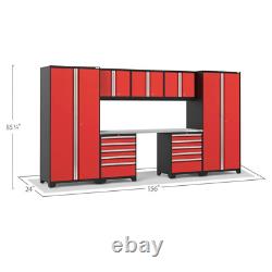 Série Pro 8 pièces Système de rangement de garage en acier soudé calibre 18 en rouge profond 156