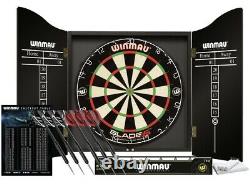 Winmau Championship Dartboard, Darts & Cabinet Full Set Blade 5 Professionnel
